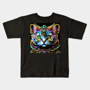 Cat Kitten Art Nouveau Psychedelic Trippy Rainbow Kids T-Shirt